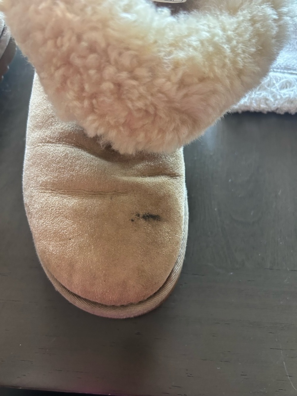 UGG Short Suede Slipper Boots in Tan with Shearling Cuff - Picture 6 of 8